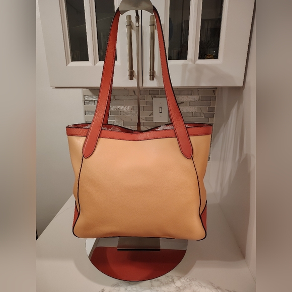Coach Horse & Carriage Tote - LIKE NEW Tan and Salmon Pink (MSRP $398) - Picture 3 of 16